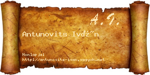 Antunovits Iván névjegykártya